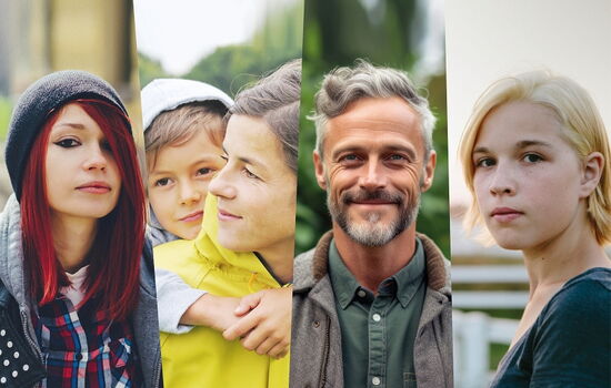 zusammengesetztes Bild mit Porträtfotos von unterschiedlichen Menschen